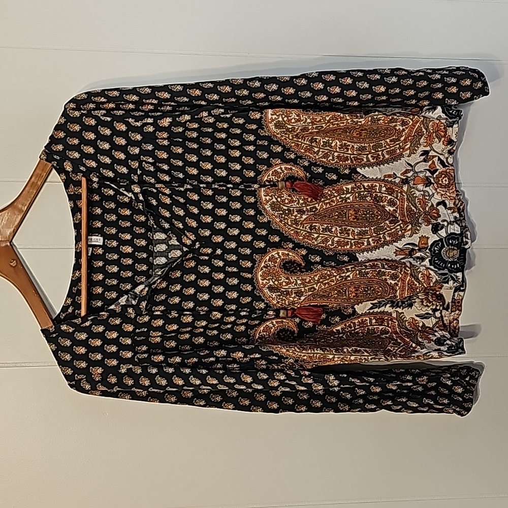 Element Eden Tunic Womens Sz L Boho Peasant Paisley Floral Granola Natural Girl